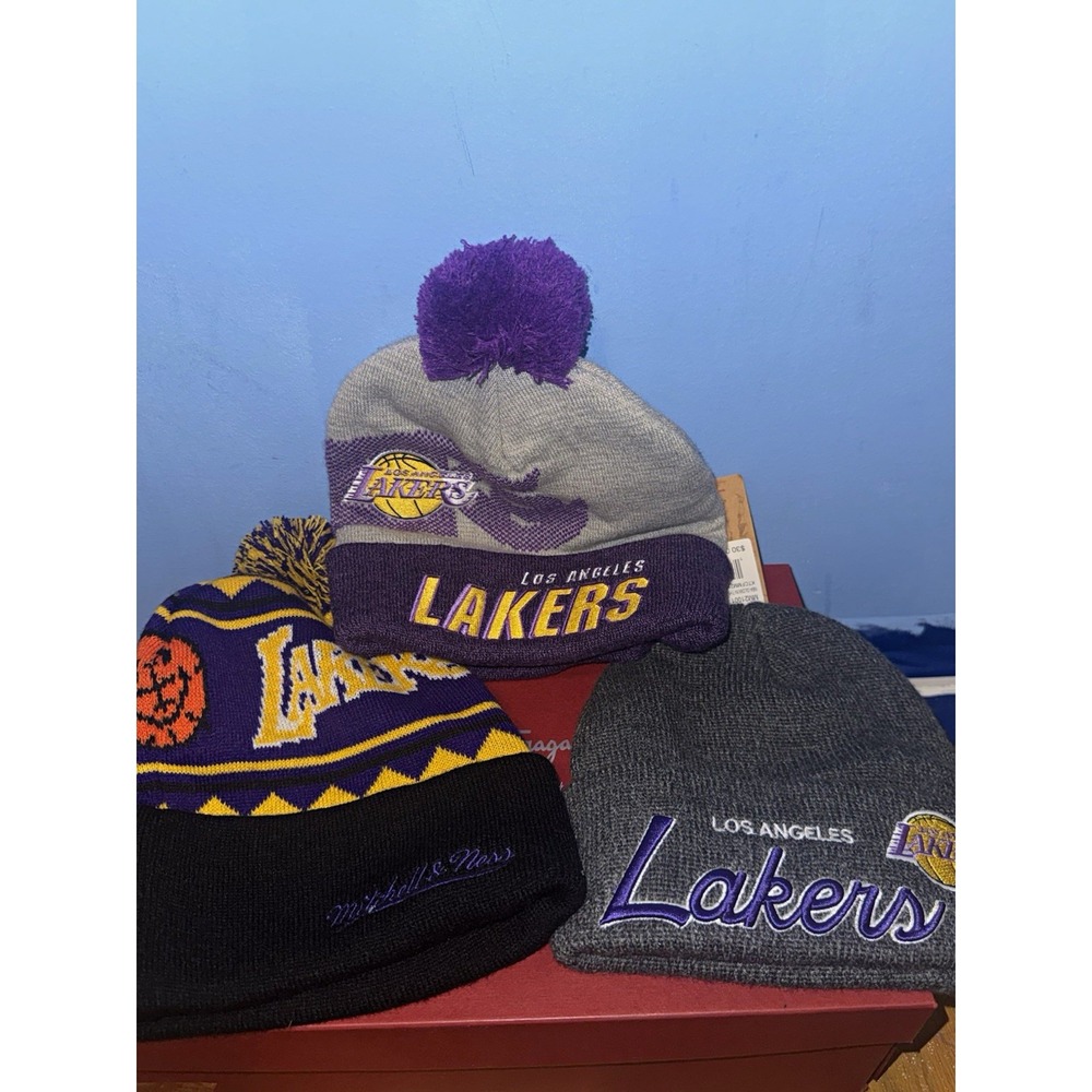 Mitchell & Ness Los Angeles Lakers NBA Knit Beanie Hat One Size Purple/Gray